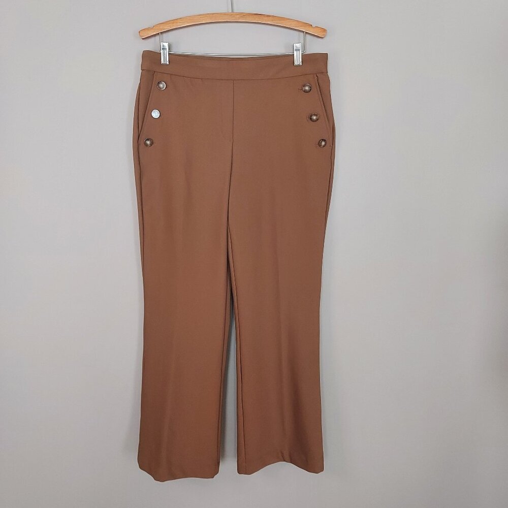 Rachel Zoe Tan Button Detail High Waisted Straight Leg Pants Size 12